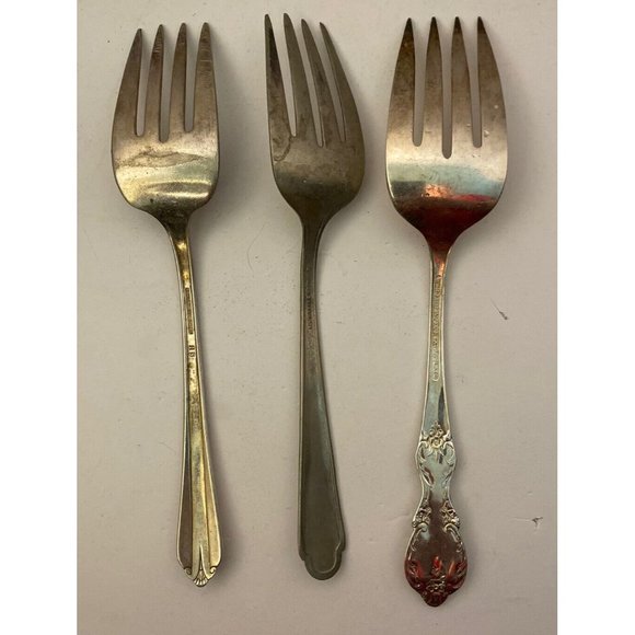 Vtg Silver Plate Lot Of 3 Serving Forks To Restore Repurpose Crafting - Picture 3 of 9